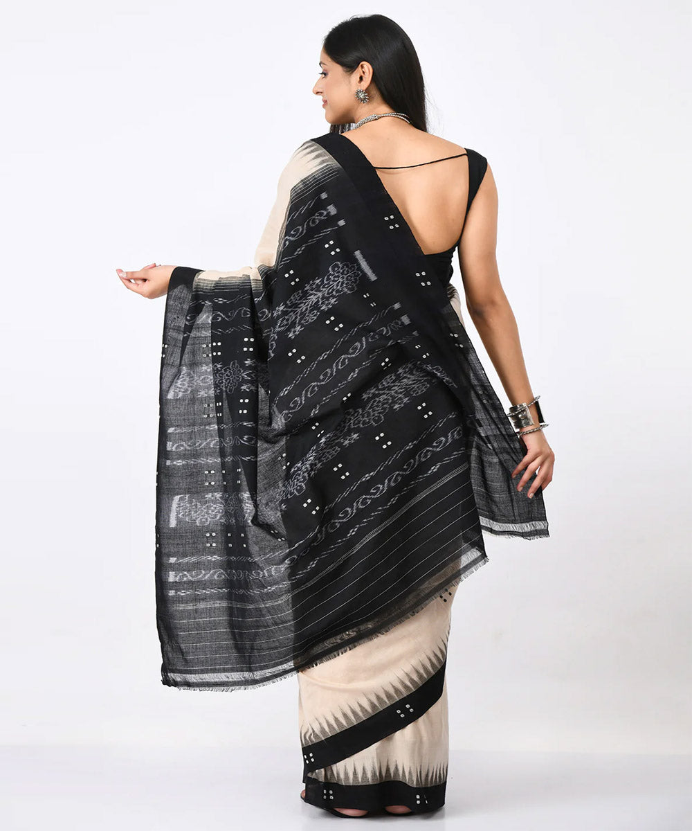 Cream black buti cotton handloom nuapatna saree