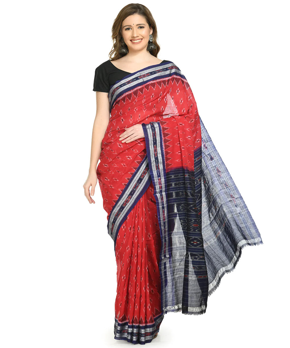 Red blue cotton handloom nuapatna saree