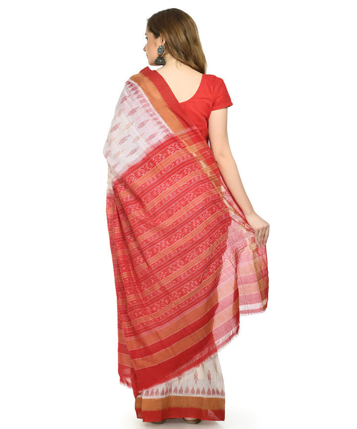 Offwhite red cotton handloom nuapatna saree
