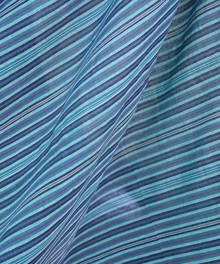 Cyan green multicolor handloom cotton fabric