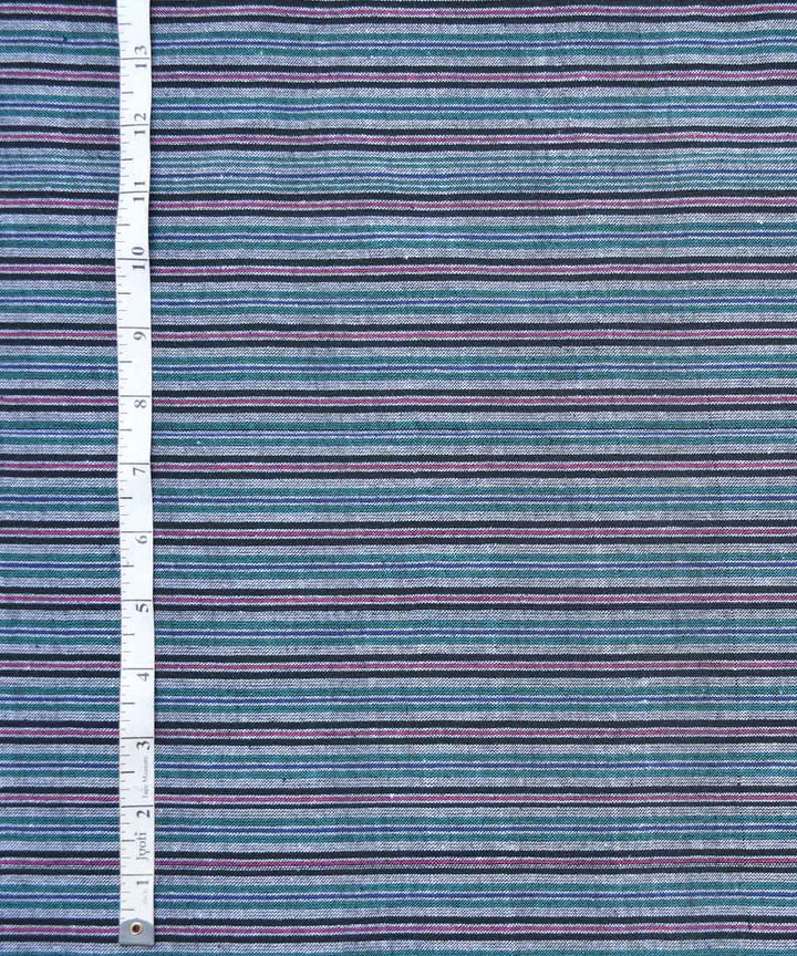 Cyan greenmulticolor handwoven cotton fabric