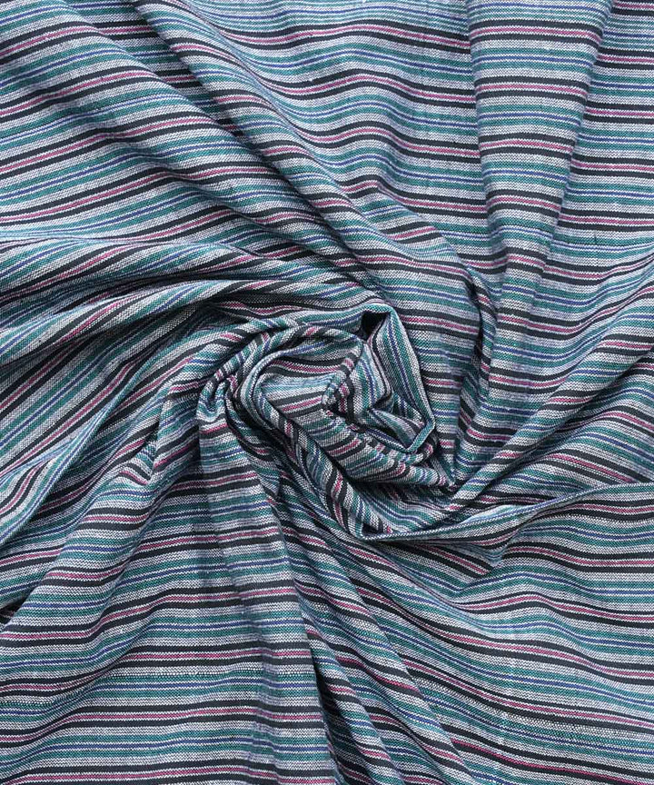 Cyan greenmulticolor handwoven cotton fabric