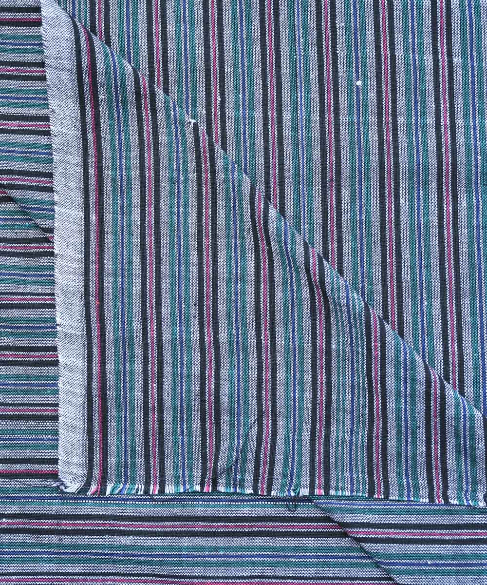 Cyan greenmulticolor handwoven cotton fabric