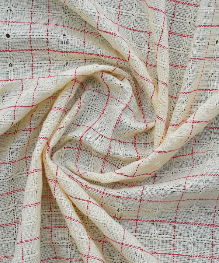 White textured red checks
 handwoven cotton fabric