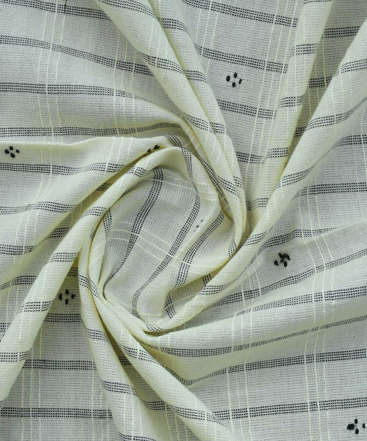 Cream black stripes with woven dots handwoven cotton fabric