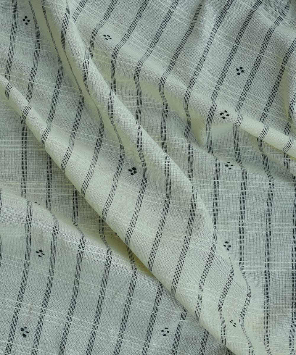 Cream black stripes with woven dots handwoven cotton fabric