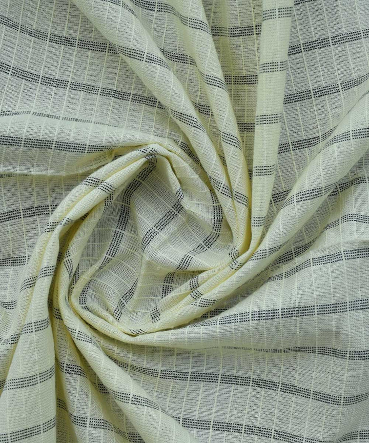 Cream black checks handwoven cotton fabric