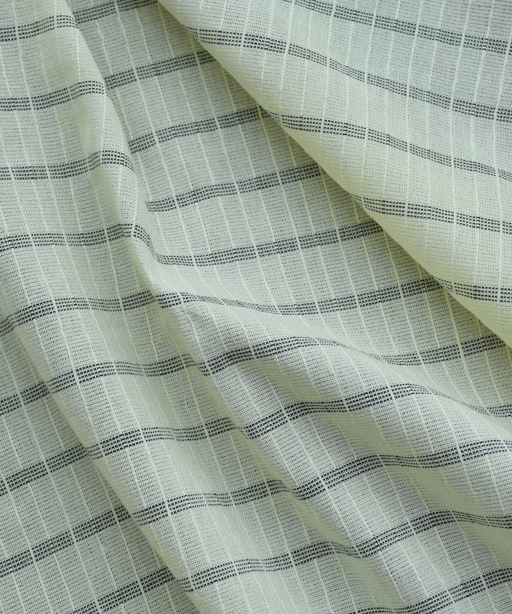 Cream black checks handwoven cotton fabric