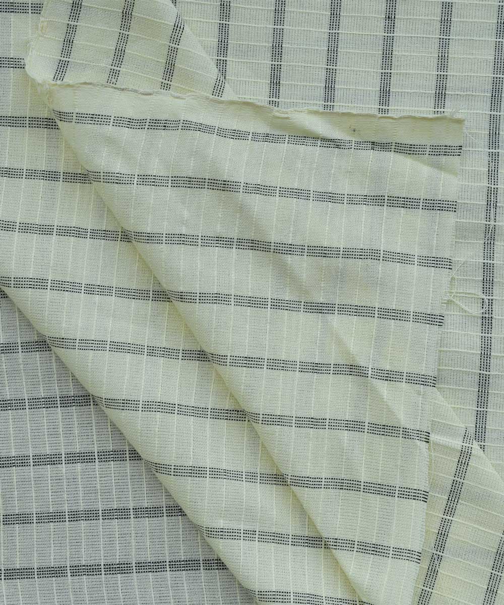 Cream black checks handwoven cotton fabric