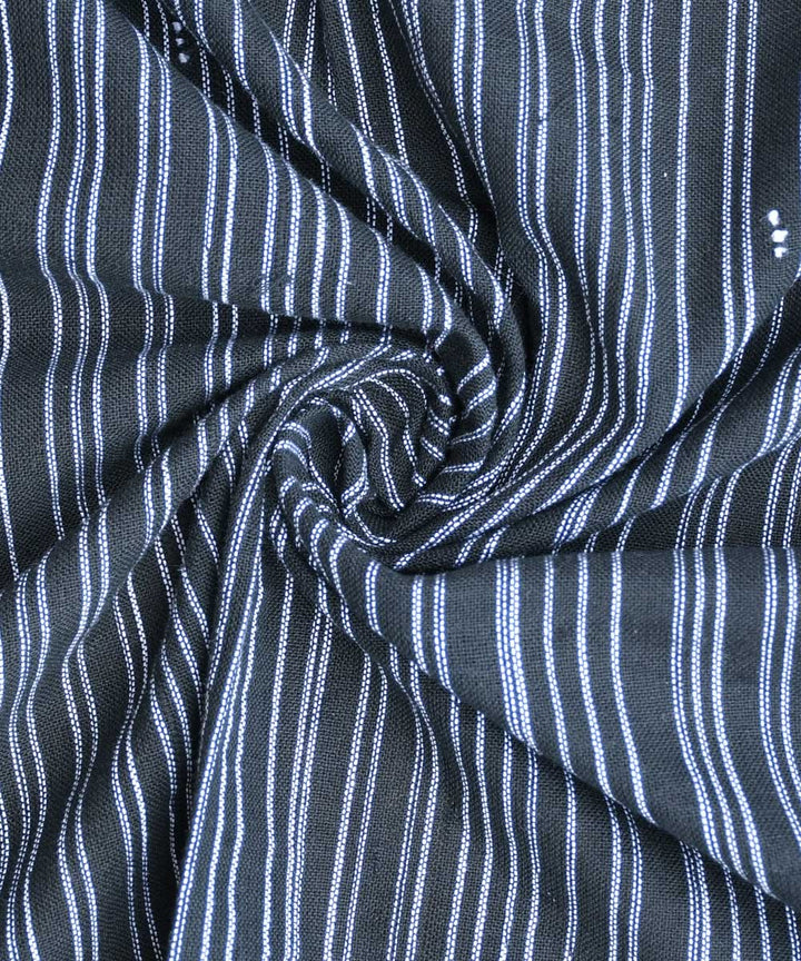 Black white stripes with woven dots handwoven cotton fabric