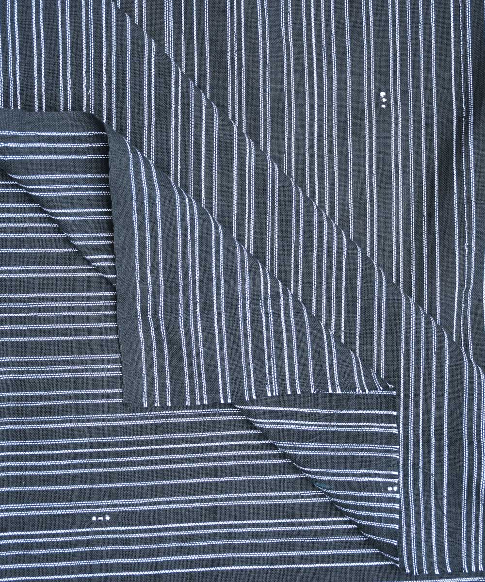 Black white stripes with woven dots handwoven cotton fabric