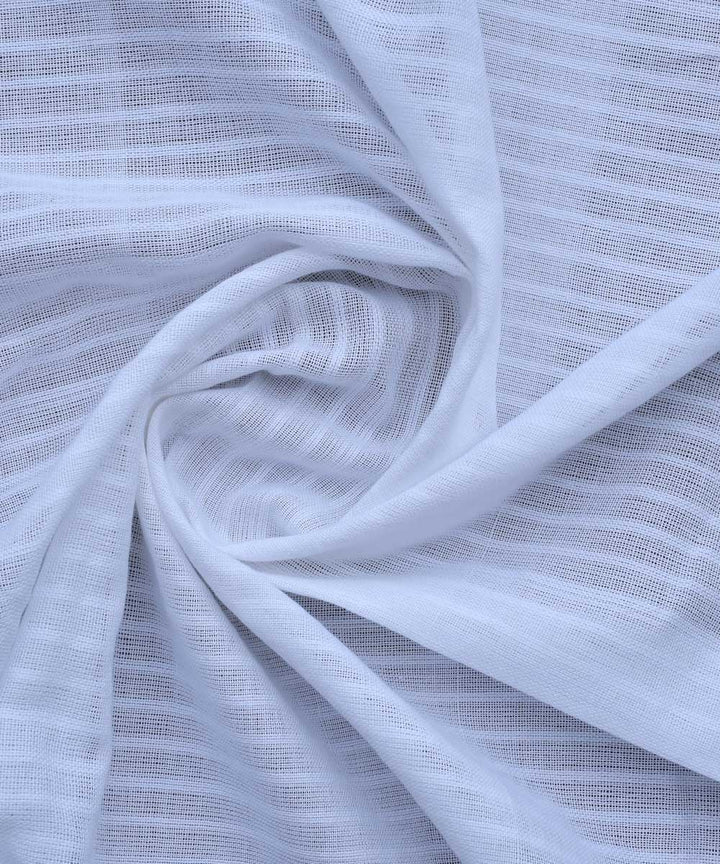 White self-stripe handwoven cotton fabric