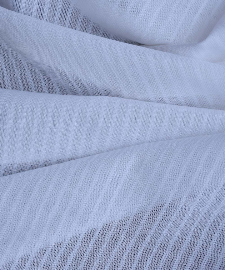 White self-stripe handwoven cotton fabric