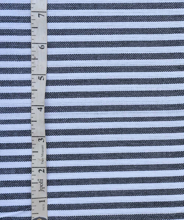 Black white stripes handwoven cotton fabric