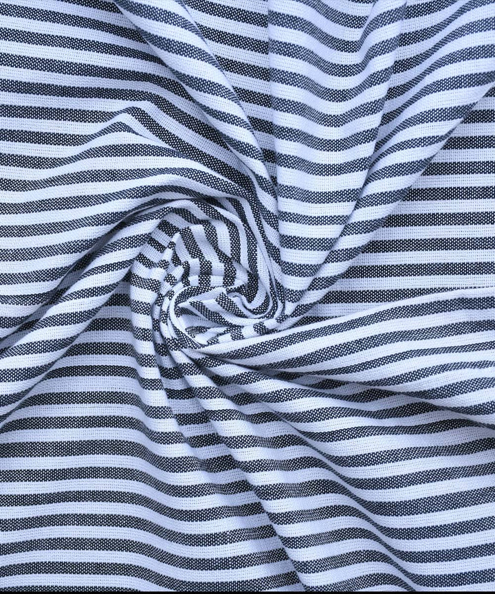 Black white stripes handwoven cotton fabric