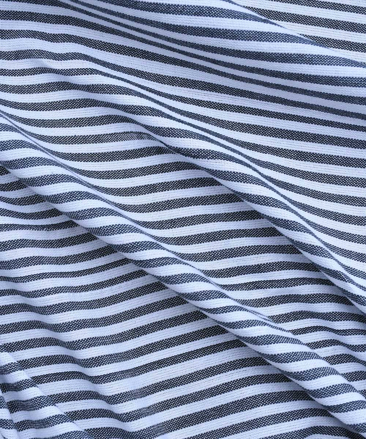 Black white stripes handwoven cotton fabric