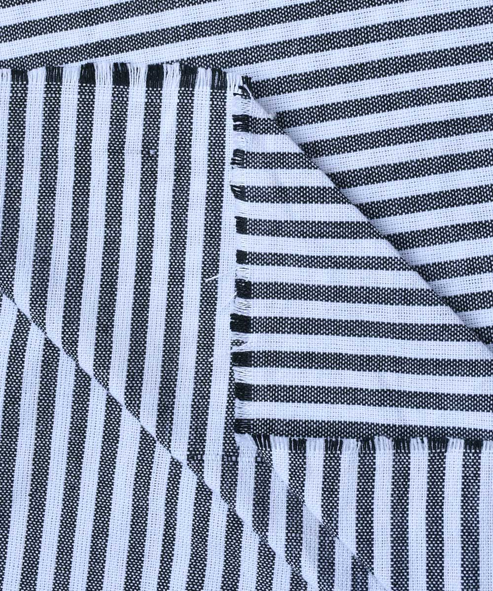 Black white stripes handwoven cotton fabric