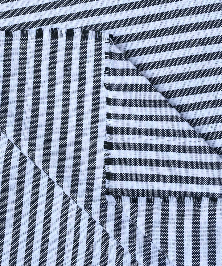 Black white stripes handwoven cotton fabric