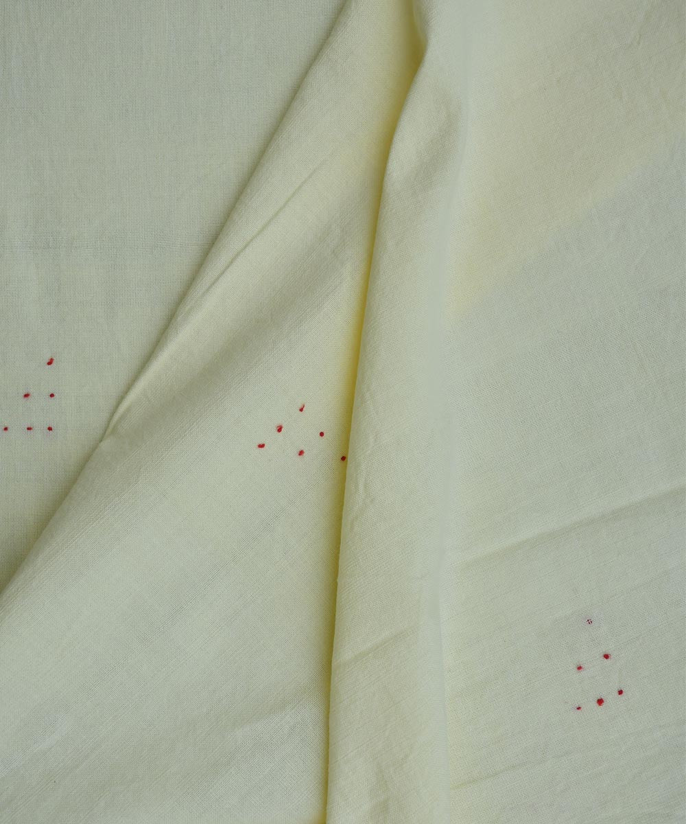 Cream plain off-white with woven dots handwoven cotton fabric