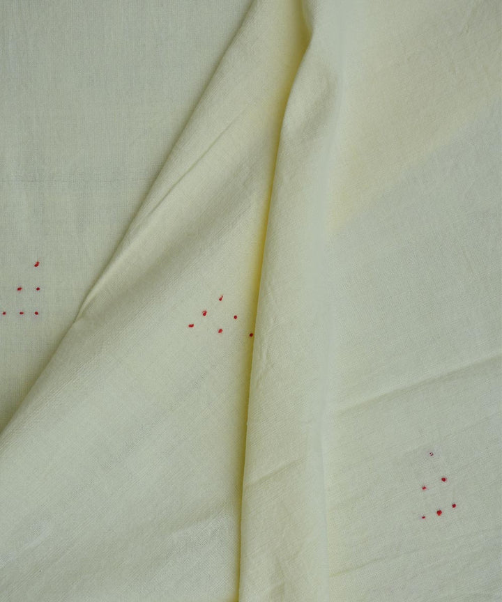 Cream plain off-white with woven dots handwoven cotton fabric