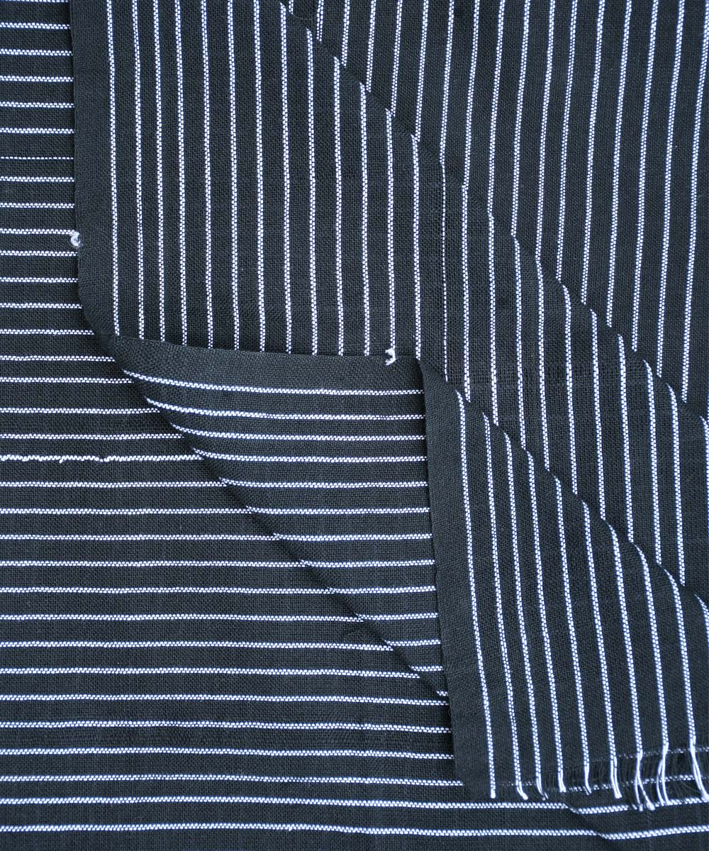 Black white stripe handwoven cotton fabric