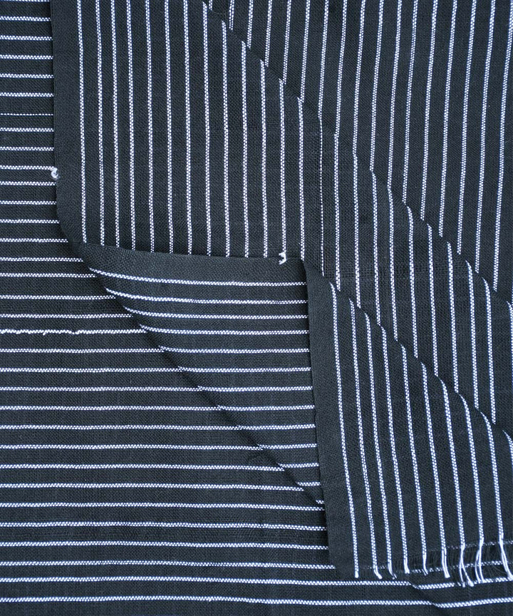 Black white stripe handwoven cotton fabric