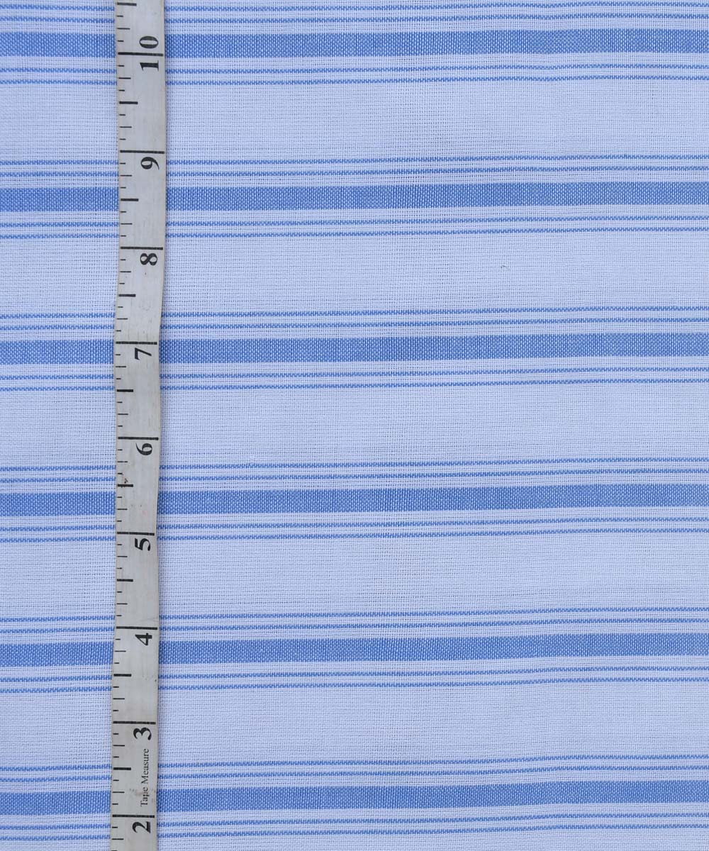 Sky blue white stripe handwoven cotton fabric