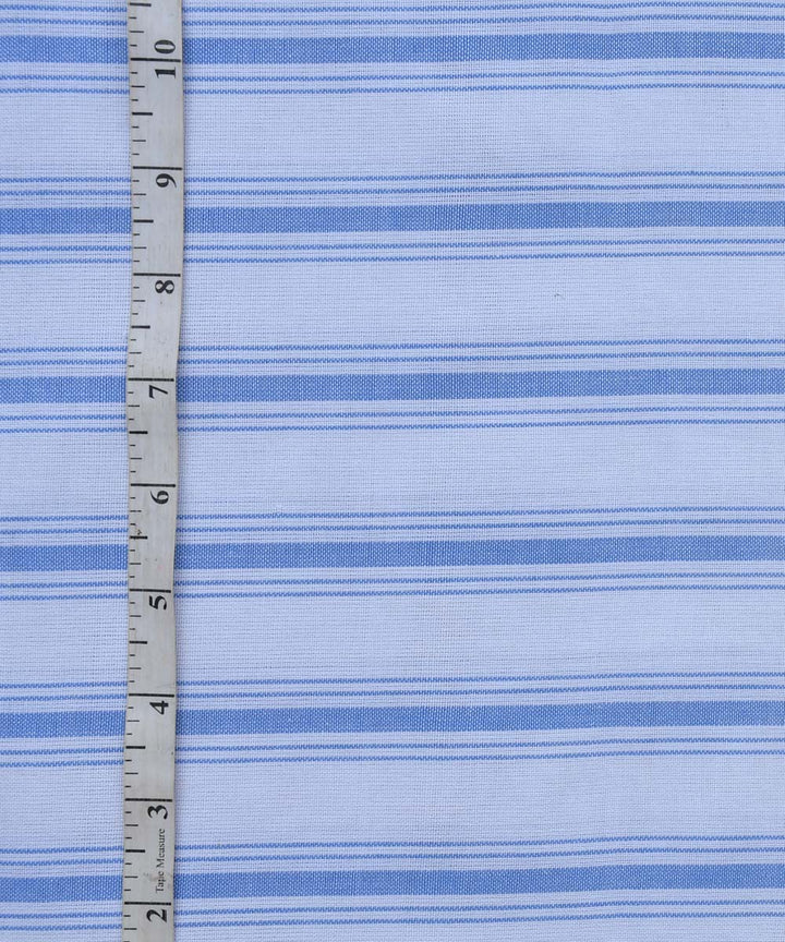 Sky blue white stripe handwoven cotton fabric