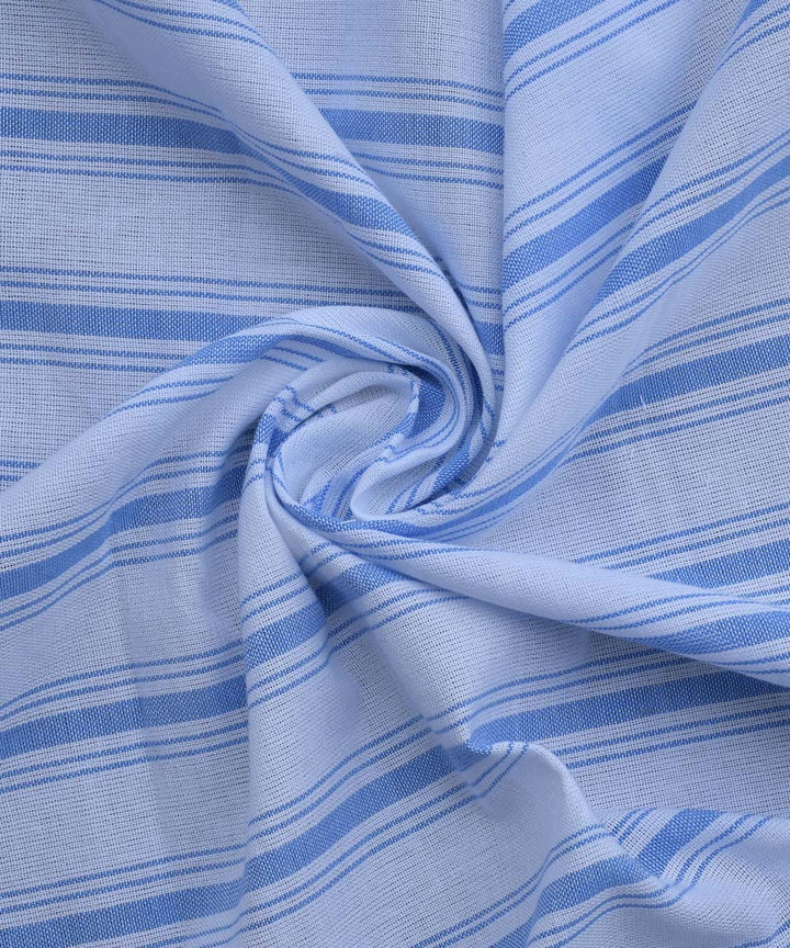 Sky blue white stripe handwoven cotton fabric