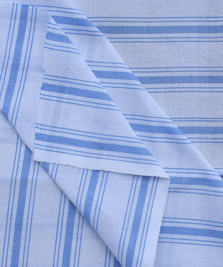 Sky blue white stripe handwoven cotton fabric