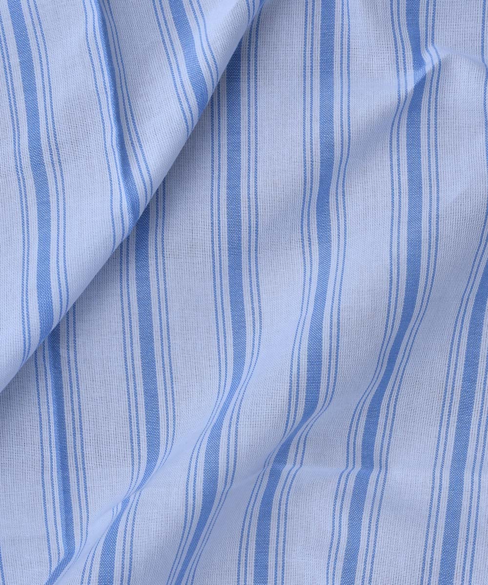 Sky blue white stripe handwoven cotton fabric