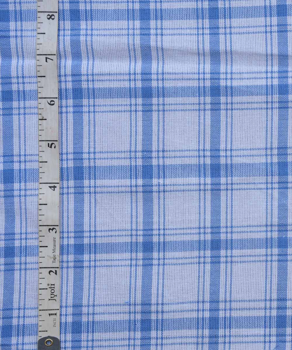 White blue checks handwoven cotton fabric