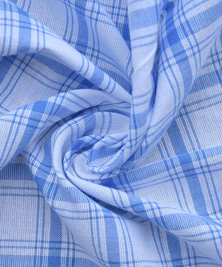 White blue checks handwoven cotton fabric