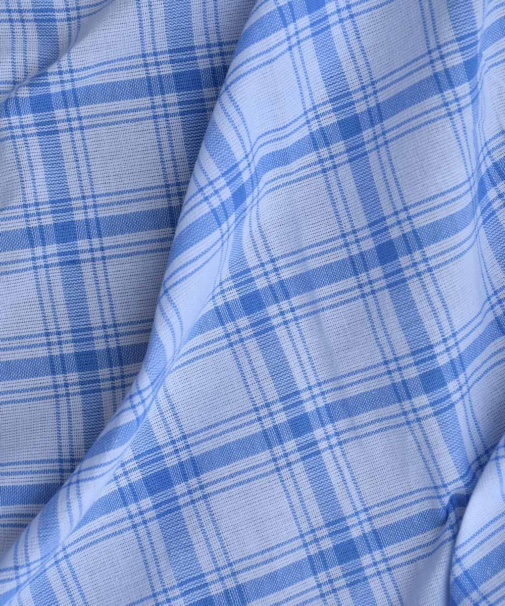 White blue checks handwoven cotton fabric