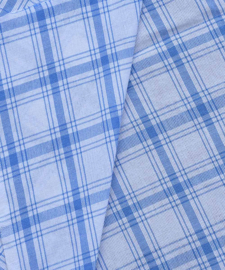 White blue checks handwoven cotton fabric