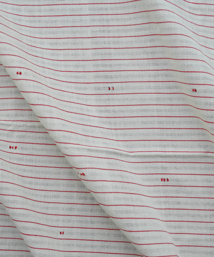 Red off-white stripe with woven dots handwoven cotton fabric