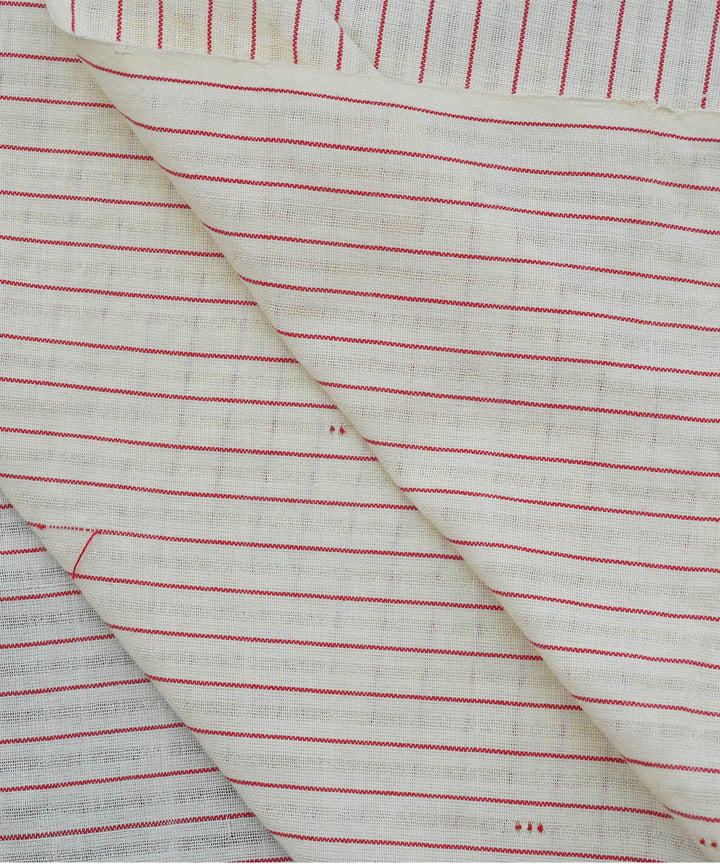 Red off-white stripe with woven dots handwoven cotton fabric