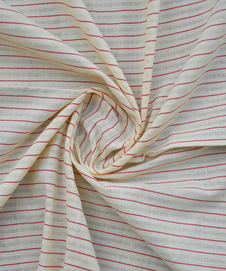 Cream red textured stripe handwoven cotton fabric