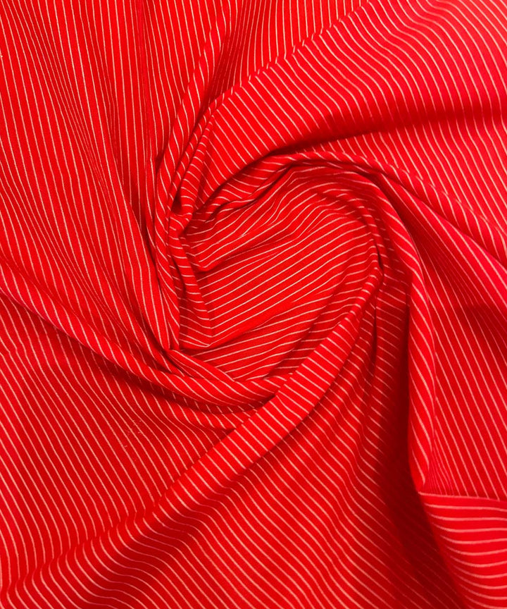 Red white stripes handwoven cotton fabric