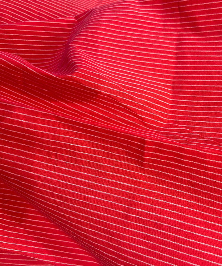 Red white stripes handwoven cotton fabric