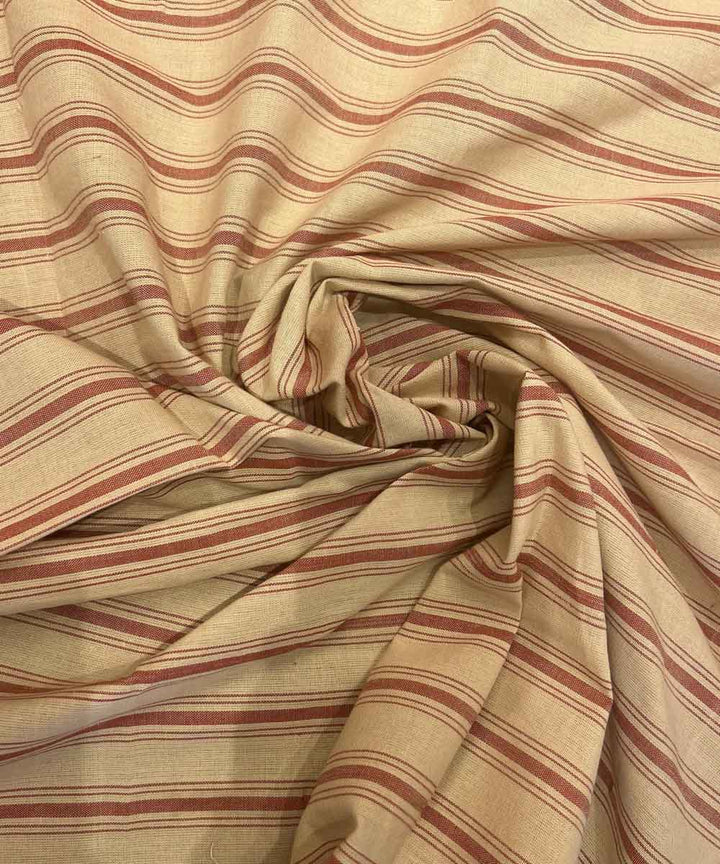 Beige maroon stripes handwoven cotton fabric