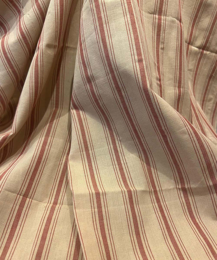 Beige maroon stripes handwoven cotton fabric