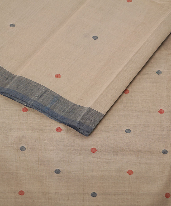 Beige grey cotton handwoven natural dyed srikakulam jamdani saree