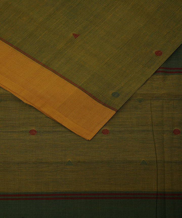 Green yellow cotton handwoven natural dyed srikakulam jamdani saree