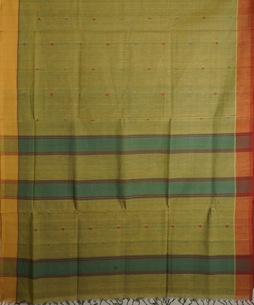 Green yellow cotton handwoven natural dyed srikakulam jamdani saree