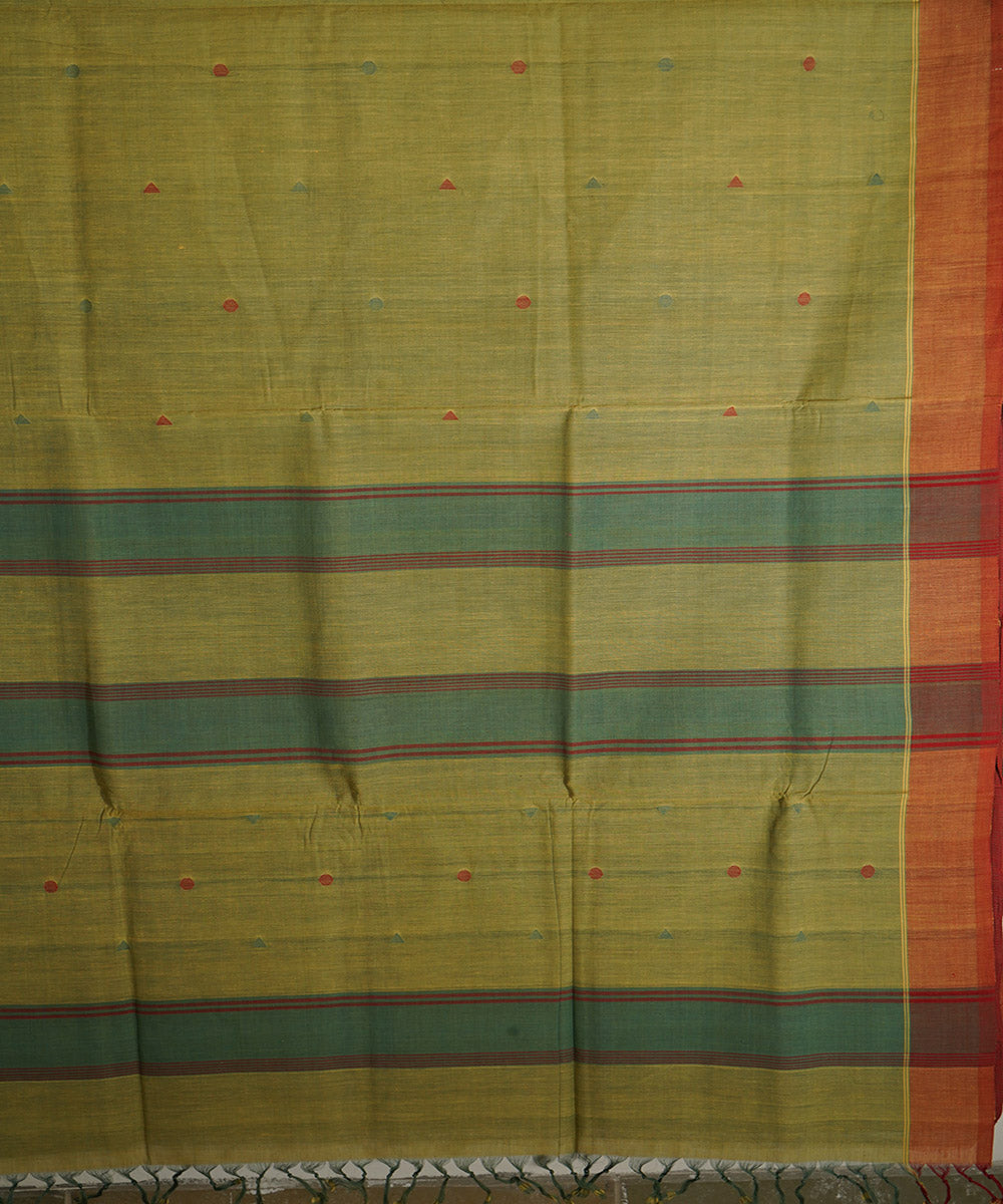 Green yellow cotton handwoven natural dyed srikakulam jamdani saree