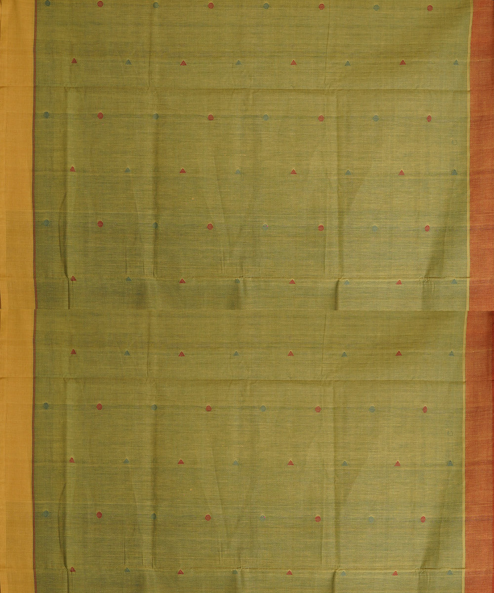 Green yellow cotton handwoven natural dyed srikakulam jamdani saree