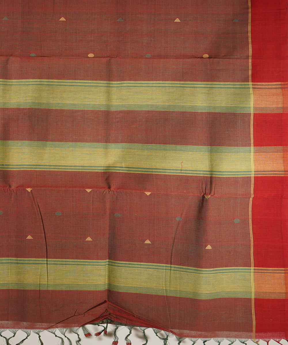 Red cotton handwoven natural dyed srikakulam jamdani saree