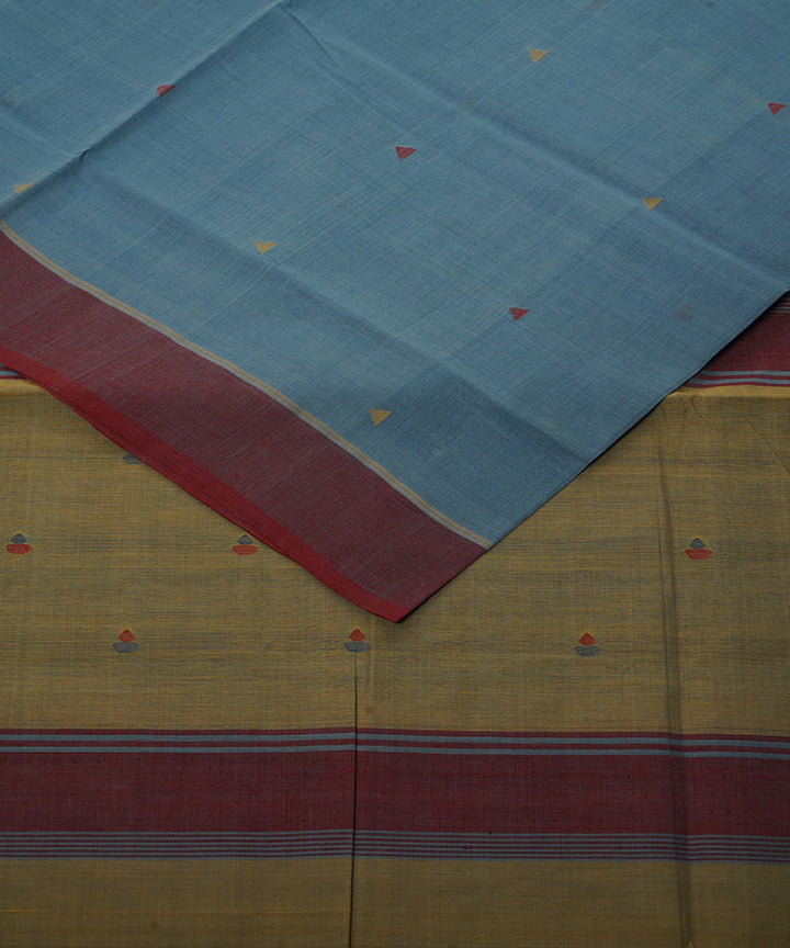 Sky blue cotton handwoven natural dyed srikakulam jamdani saree