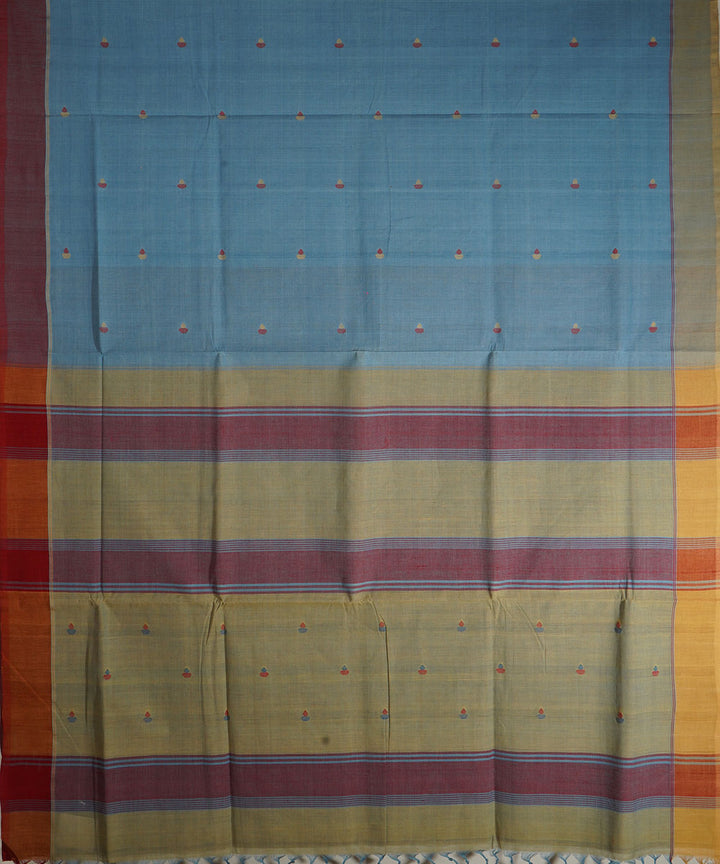 Sky blue cotton handwoven natural dyed srikakulam jamdani saree